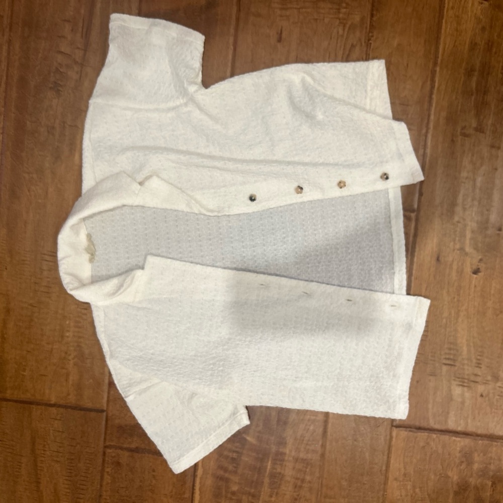 White Textured Button-Up Top